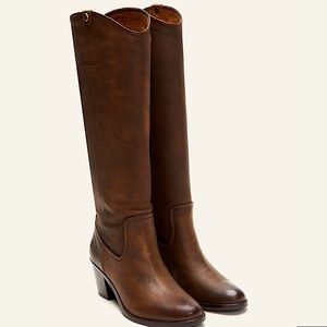 Frye Jolene Pull On Knee High Leather Heeled Boots